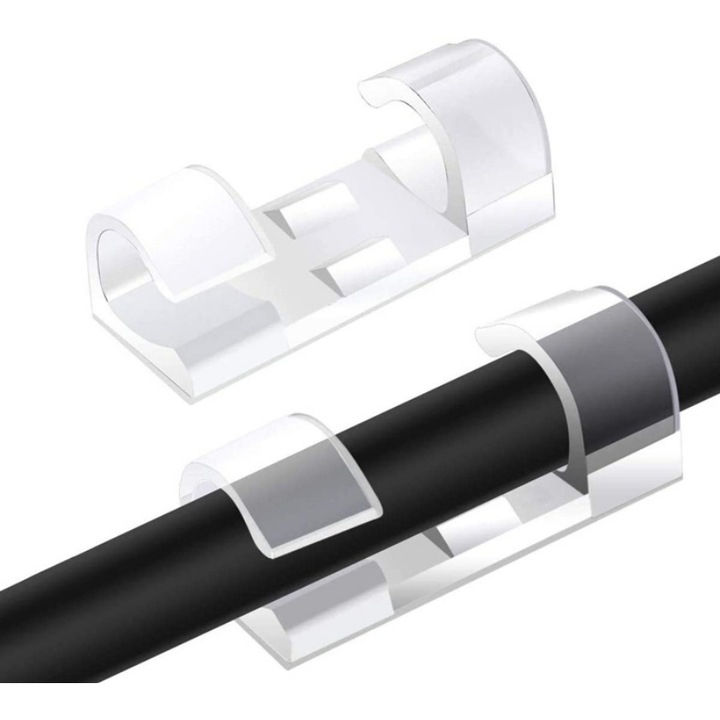 Organizator cablu, PowerTech, 3.3x1.3x1.2cm, Transparent, 12buc