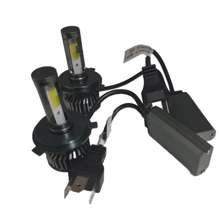 Комплект 2 led крушки H4 F2, 12000 лумена, мощност 100W, 6000k, студено ...
