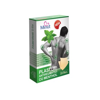 Plasturi antireumatici menthol Minut 12 cm x 18 cm, 24 buc Plasturi antireumatici menthol Minut 12 cm x 18 cm, 24 buc