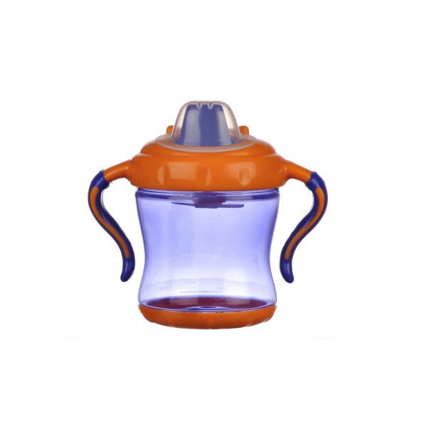 Cana cioc tare cu capac si manere Minut Baby 6+, 250ml, anticurgere, indigo cu portocaliu