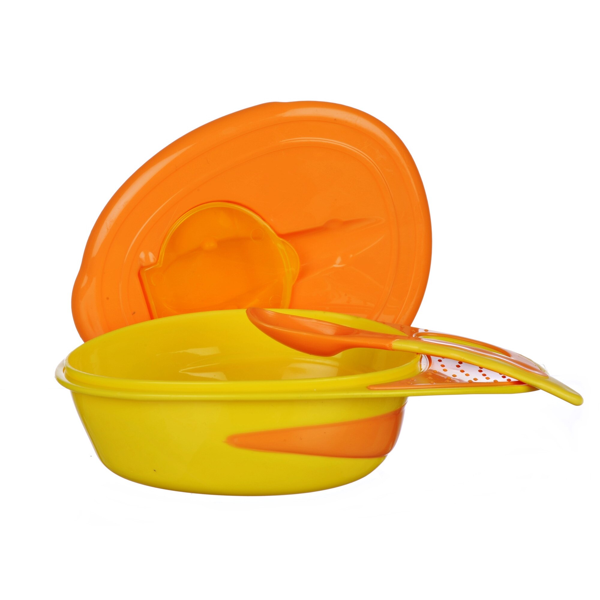 Bol cu lingurita Minut Baby, galben cu portocaliu