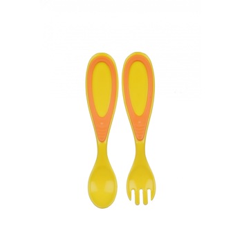 Set tacamuri Minut Baby lingura si furculita, portocaliu Set tacamuri Minut Baby lingura si furculita, portocaliu