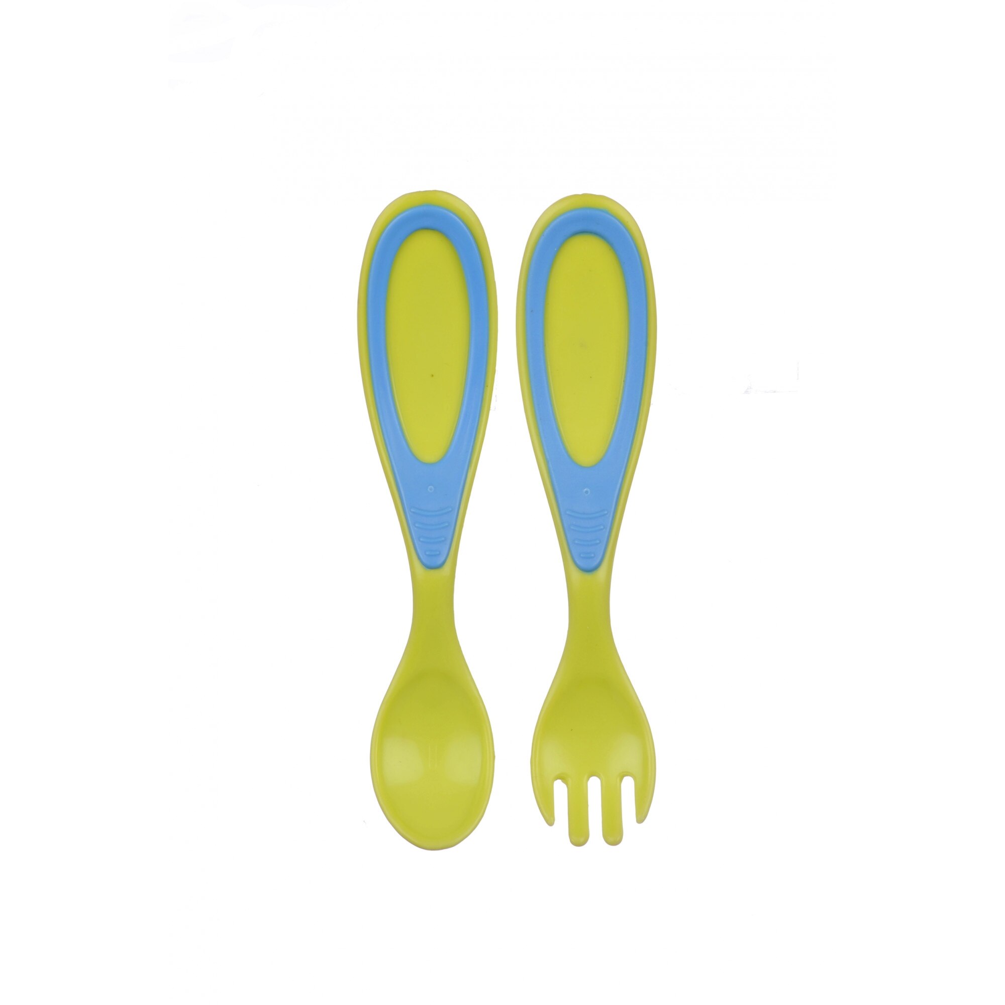 Set tacamuri Minut Baby lingura si furculita, verde/albastru