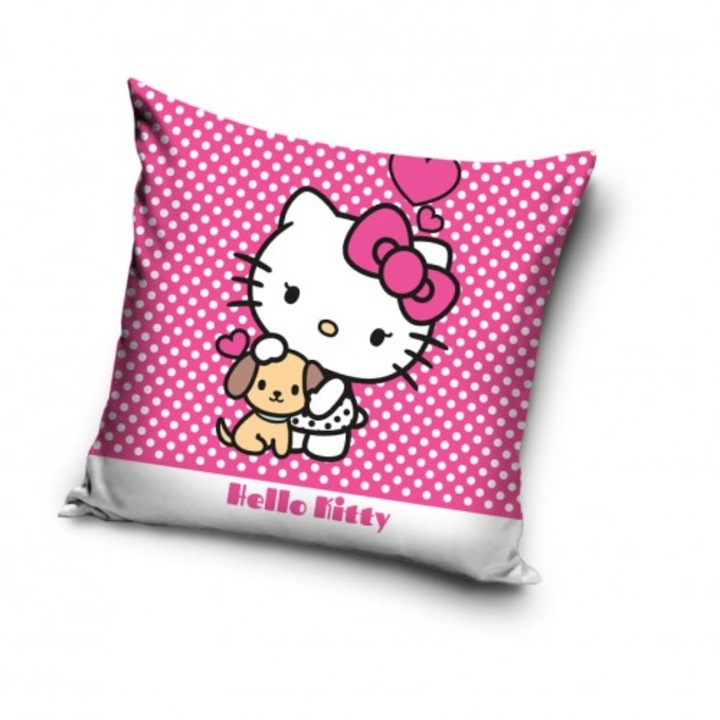 Hello Kitty párnahuzat, Carbotex, mikroszálas, 40x40 cm, rózsaszín/fehér