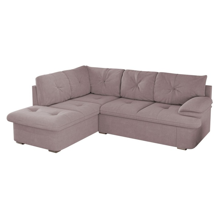 Coltar Roma, extensibil, lada depozitare, stofa, 245 x 185 x 85 cm, Roze