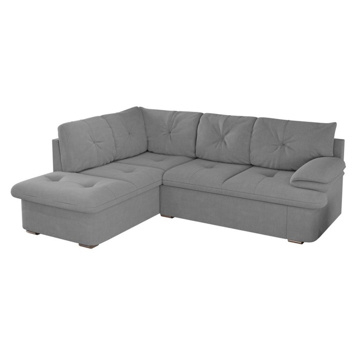 Coltar Roma, extensibil, lada depozitare, stofa, 245 x 185 x 85 cm, Gri Deschis