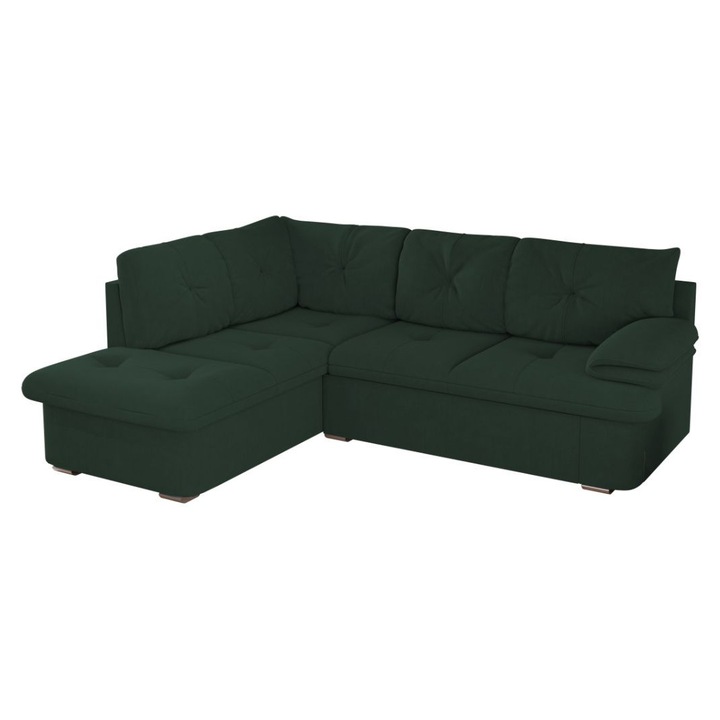Coltar Roma, extensibil, lada depozitare, stofa, 245 x 185 x 85 cm, Verde