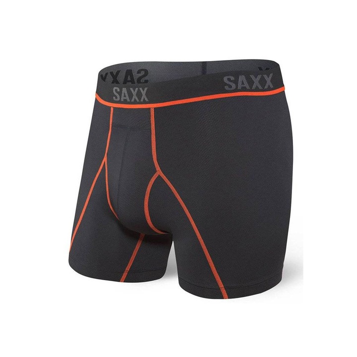 Boxeri barbati Saxx Kinetic HD Performanta Sport, Tehnologie BallPark Pouch, Anti-Frecare, Confort Superior, Material Respirabil Nylon Elastan Uscare Rapida, Ideali Antrenament & Activitati Zilnice, Sustinere Ergonomica, Negru/Portocaliu