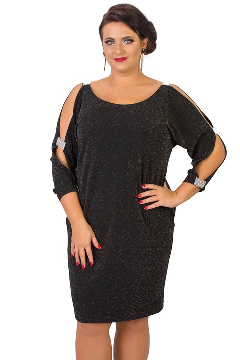 Елегантна дамска рокля, Карко, Полиестер/Еластан, Черна.