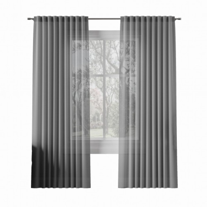 Set 2 perdele, Markizeta, Poliester, 145x300 cm, Gri
