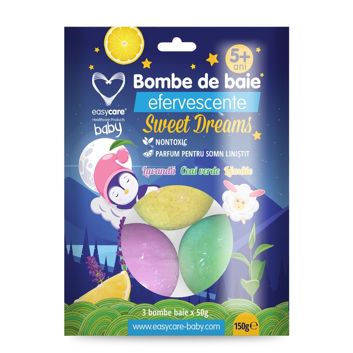 Bombe de baie efervescente pentru copii SWEET DREAMS 3 buc/punga