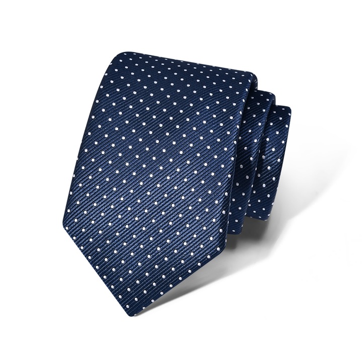Cravata de matase albastra cu puncte albe 145cm x 7cm x 3.5cm