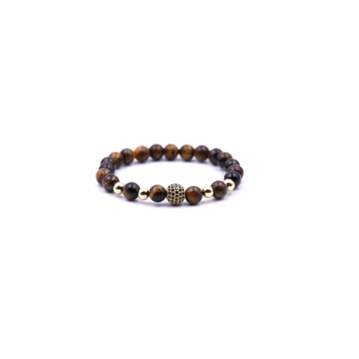 Bratara AVAMSI Brown gold polish din roca vulcanica, pietre semipretioase, unisex, reglabila AVBB76
