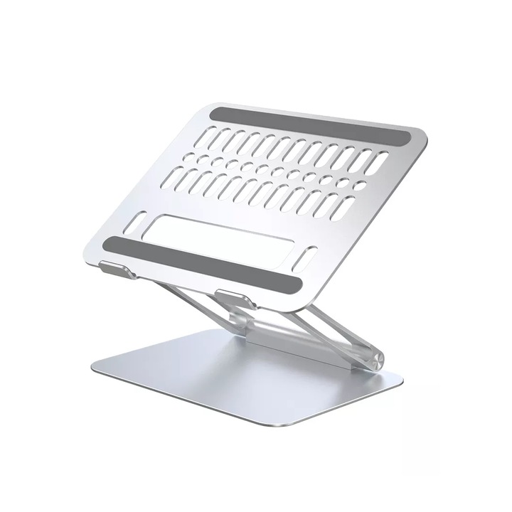 MTP Алуминиева стойка за лаптоп/таблет с размери 10-17 инча, сгъваема, регулируем ъгъл на наклон, сребриста