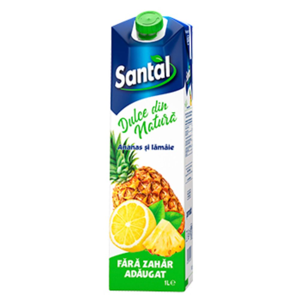 Suc Necarbogazos Santal Dulce din Natura, cu Aroma de Ananas si Lamaie,  Cantitate 1000 ml 