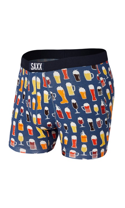 Boxeri barbati Saxx Vibe, Lenjerie intima premium, Viscoza moale si Elastan, Tehnologie BallPark Pouch, Confort zilnic sporit, Respirabili, Anti-iritatii, Albastru marin, Multicolor, Marimea S, Ideali sport si activitati, Durabili