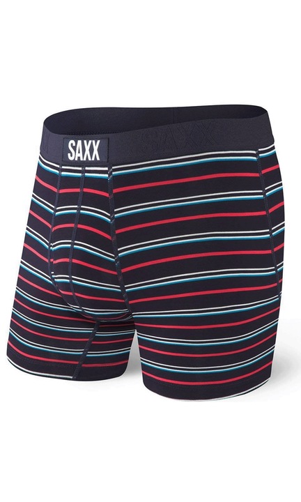 Boxeri barbati Saxx Vibe, lenjerie intima premium, set confortabil cu tehnologie BallPark Pouch, respirabili, din Viscoza si Elastan, perfecti pentru antrenament, stil casual, culori elegante Gri/Negru/Rosu, ofera suport superior si