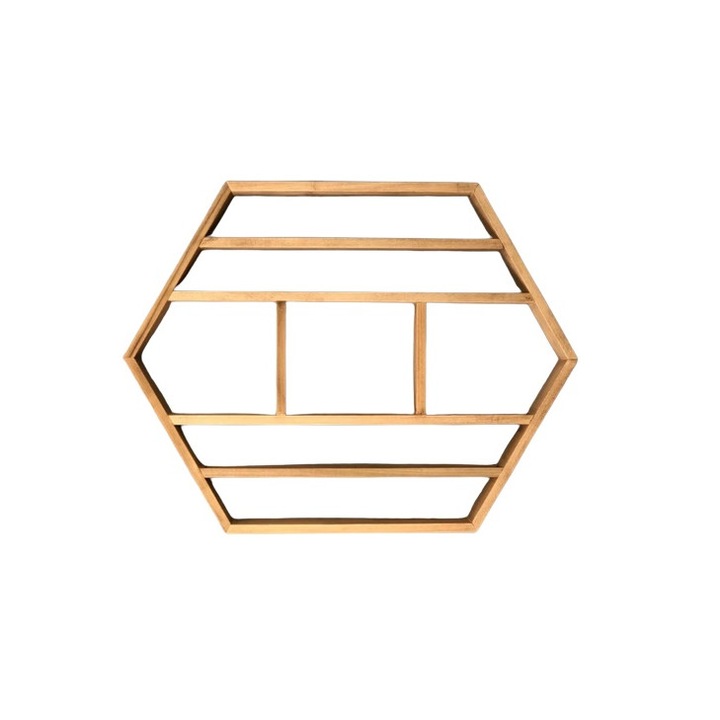 Raft de perete din lemn, HexWood 3, 55x50x9.4 cm, natur