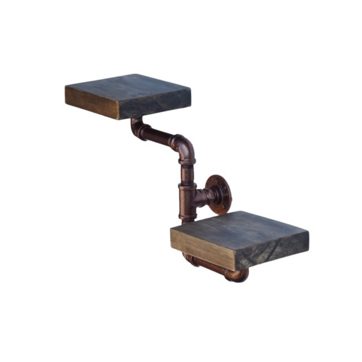 Raft de perete in stil industrial, Woodhall, 30x30x10 cm, negru/nuc