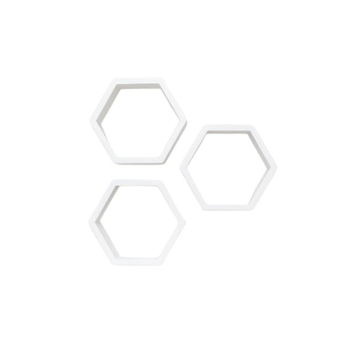 Set 3 rafturi hexagonale cu prindere ascunsa, Chester, 32.5x28x9.4 cm, alb