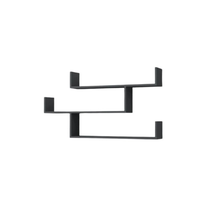 Raft de perete din lemn, Peterborough, 70x40x11.4 cm, negru