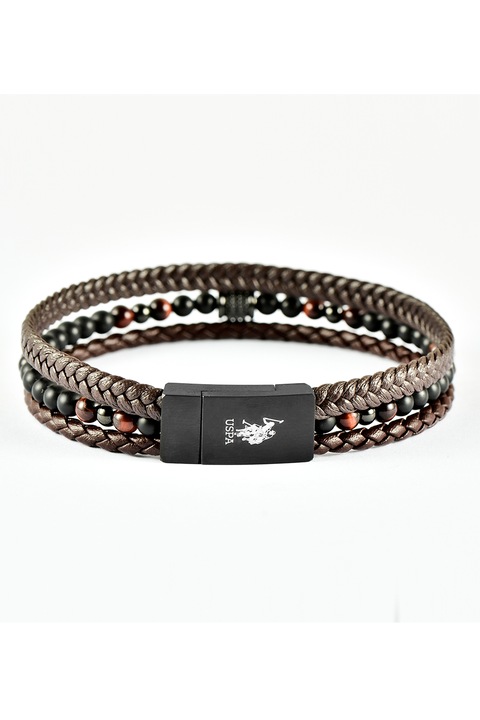U.S. Polo Assn., Többsoros bőr karkötő, Barna