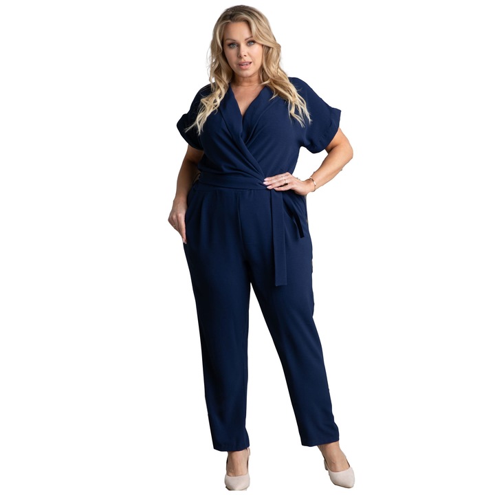 Salopeta eleganta Farida, Karko, Poliester, Decolteu plic, Bleumarin