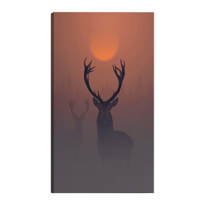 Tablou canvas Artgeist, Deers in the Fog Vertical, 80 x 120 cm