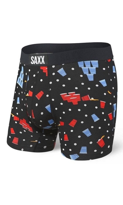 Boxeri barbati Saxx Vibe, Premium, Ultra-Confortabili, din Viscoza si Elastan, Respirabili, cu Tehnologie BallPark Pouch™, Negru/Albastru Inchis, Marimea M – Lenjerie Intima Ideala pentru Sport si Uz Zilnic