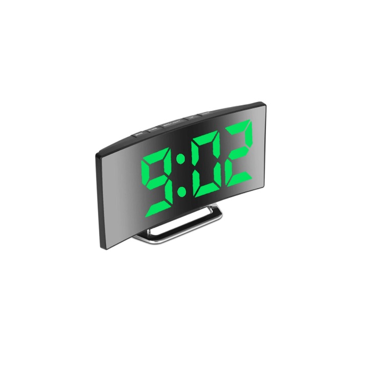 Ceas electronic curbat, LCD, multifunctional, afisaj verde