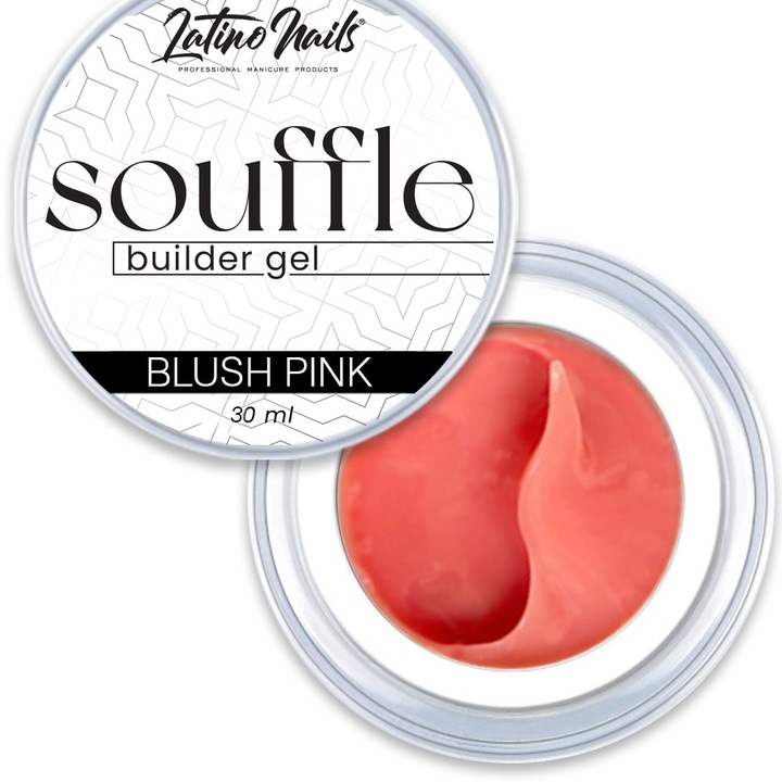 Gel de constructie Souffle Builder Gel Blush Pink, Latino Nails, fara autonivelare, protectie pe unghia naturala, roz, 30 ml