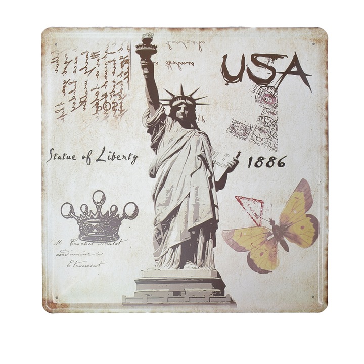 Tablou Metalic, USA, Stil Retro, Naimeed D29-USA, 30x30 cm