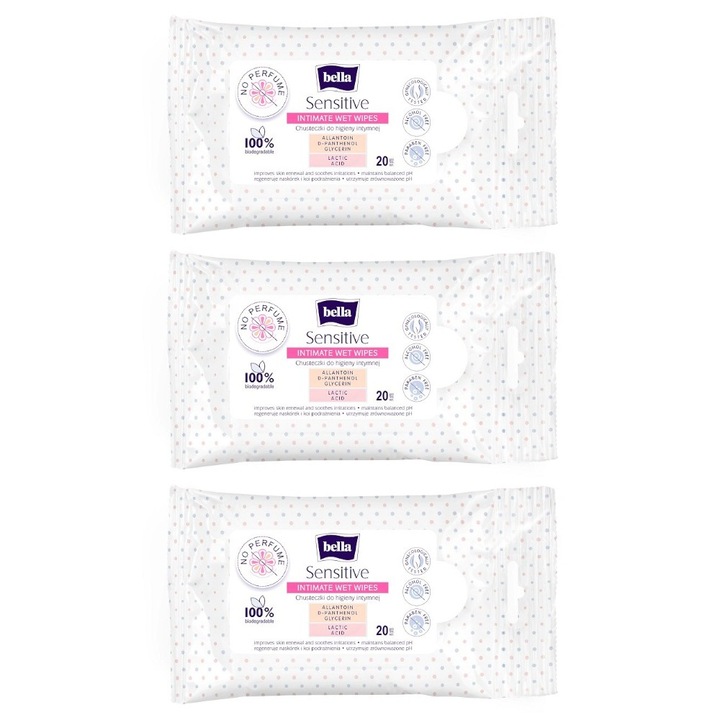 Pachet 3 x Servetele Intime Sensitive Bella, 20 Bucati