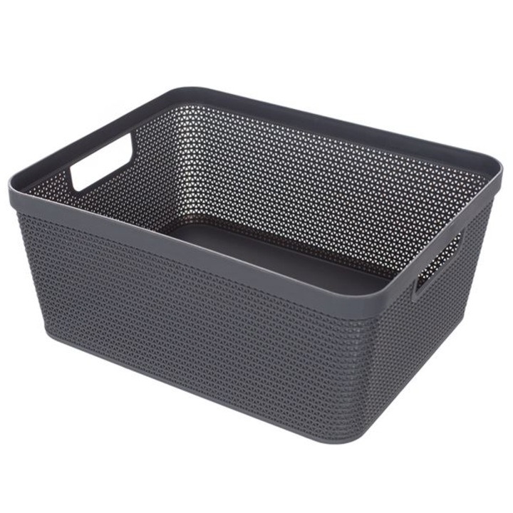 Cos de depozitare Herum®, cu model perforat si manere, Gri, 35 x 29 x 15 cm, 12 l