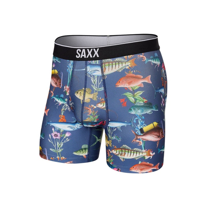 Boxeri Sport Barbati Saxx Volt, Lenjerie Intima Performanta, Confort Ultra-Respirabil, Uscare Rapida, Antrenament Fitness Alergare, Material Poliester/Elastan, Design Modern Albastru/Multicolor, Marimea S, Sustinere Optima, Tehnologie Fara