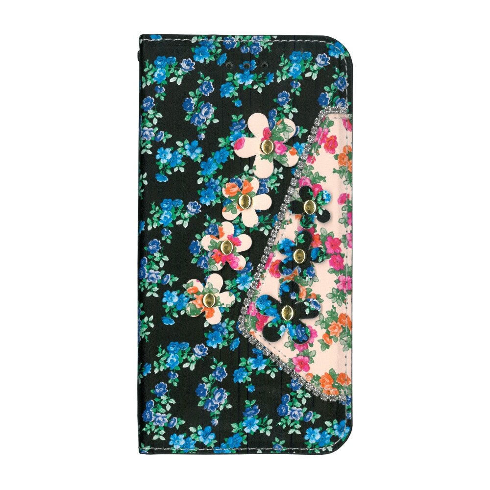 Husa flip wallet EuroCELL Flowers pentru iPhone 6 Plus, negru/albastru