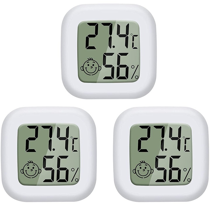 Set 3 mini termometre, Vaxiuja, Digital, LCD, ABS, Alb