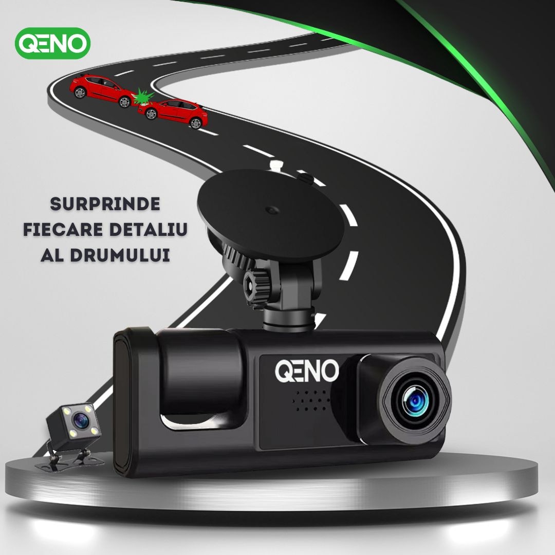 Camera Auto DVR Tripla Qeno® TRIO, Camera de bord cu 3 Camere Camera Auto DVR Tripla Qeno® TRIO, Camera de bord cu 3 Camere