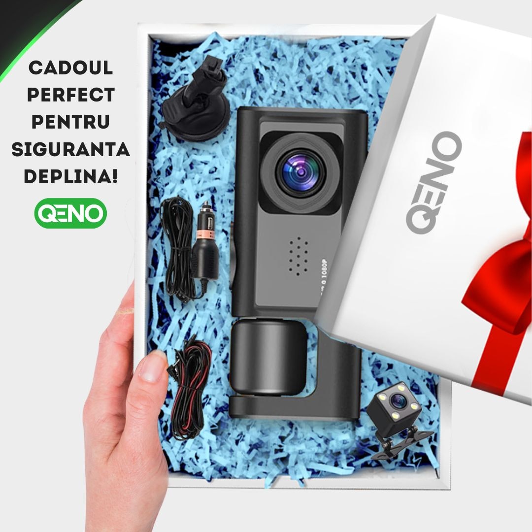Camera Auto DVR Tripla Qeno® TRIO, Camera de bord cu 3 Camere