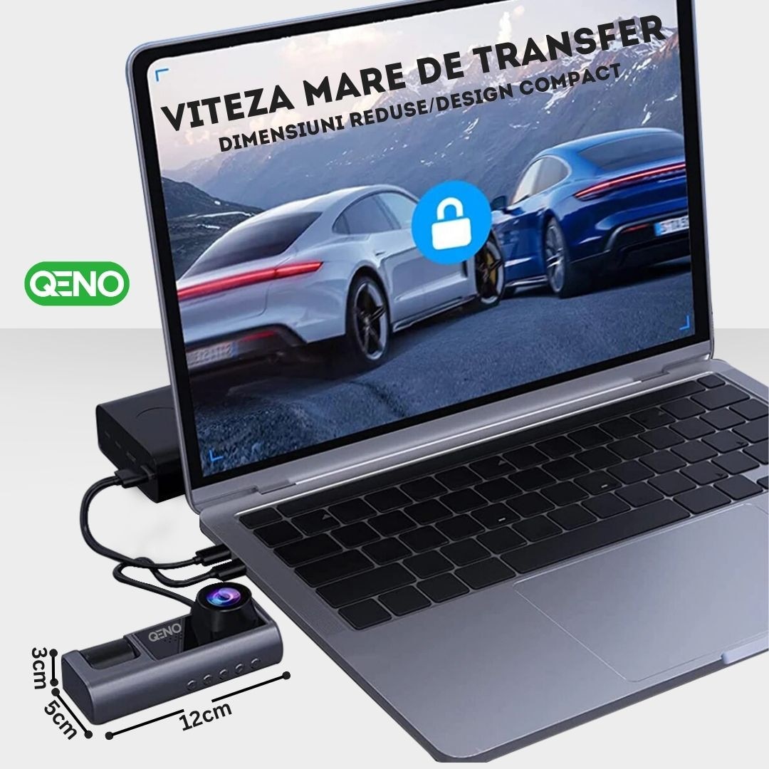 Camera Auto DVR Tripla Qeno® TRIO, Camera de bord cu 3 Camere