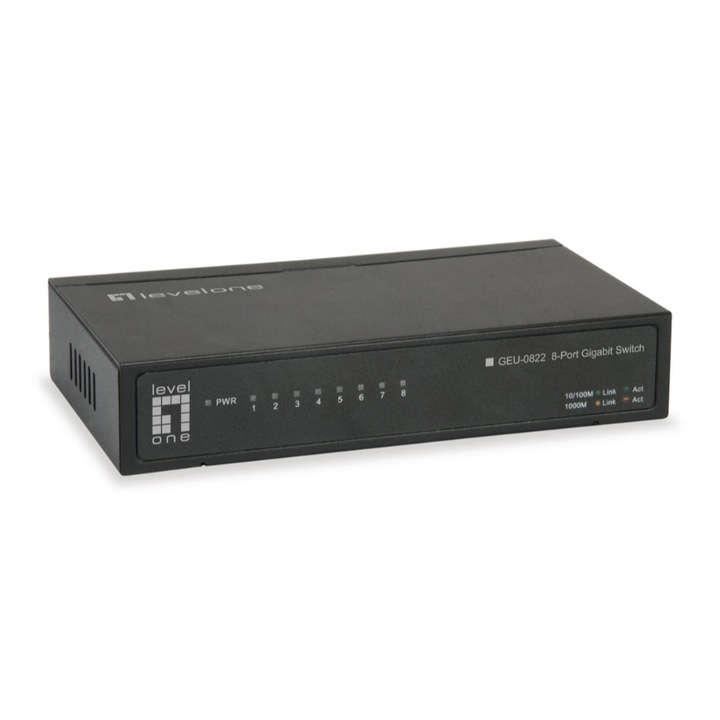 GbE Switch GEU-0822, LevelOne, 8 port, MAC 4K, 10/100/1000 Mbps