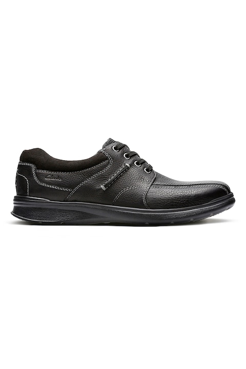 Clarks, Кожени спортно-елегантни обувки Cotrell Walk с контрастни шевове, Черен