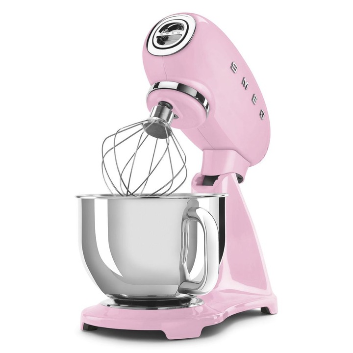 Планетарен миксер Smeg SMF03PKEU, 50's Style, 800 W, 4.8 л купа, 10 скорости, Розов