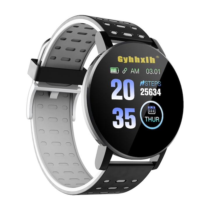 Смарт часовник 19Plus, Gyhhxlh, Bluetooth, съвместим с Android/IOS, водоустойчив, черен/сив