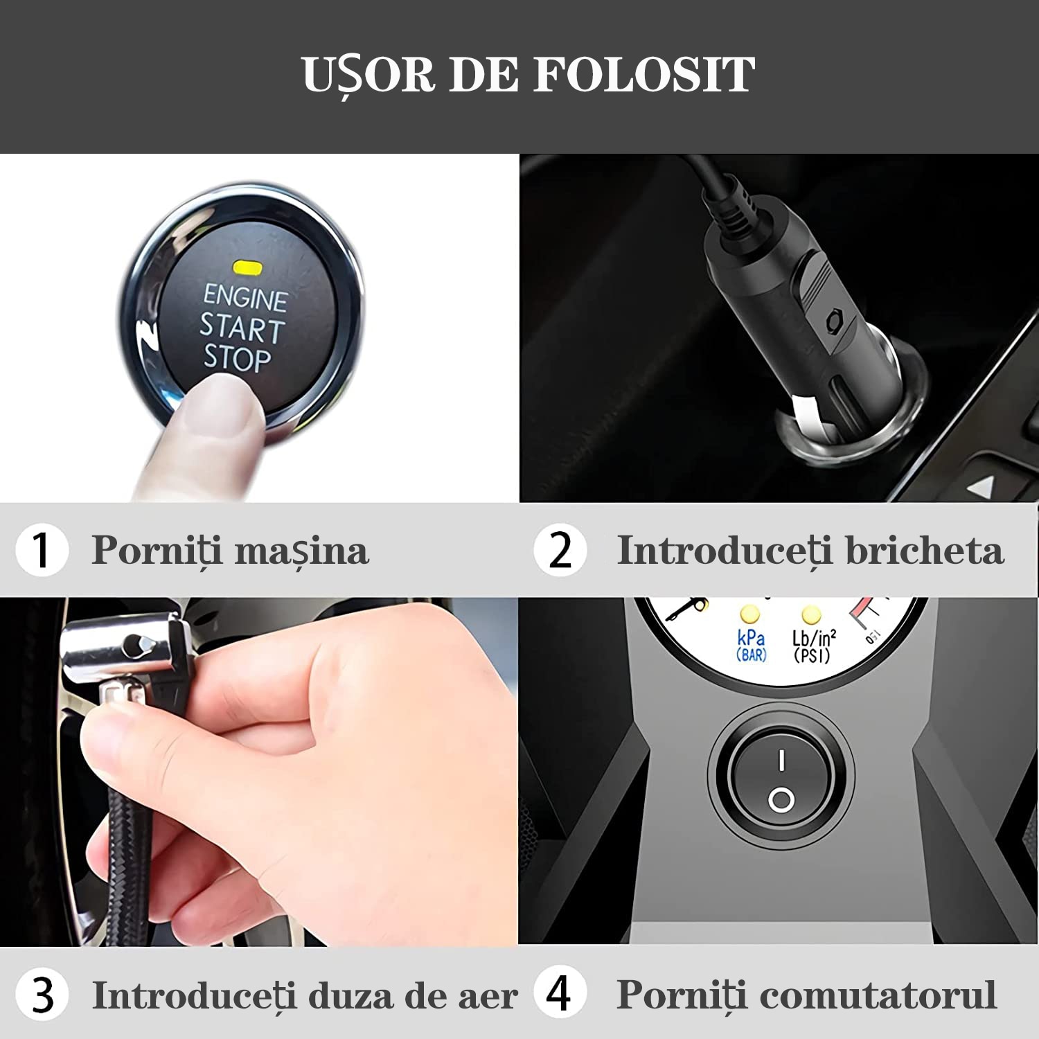 Compresor Auto Portabil Byondself Cu Iluminare Led De Lucru Afisaj Cu Indicator V W