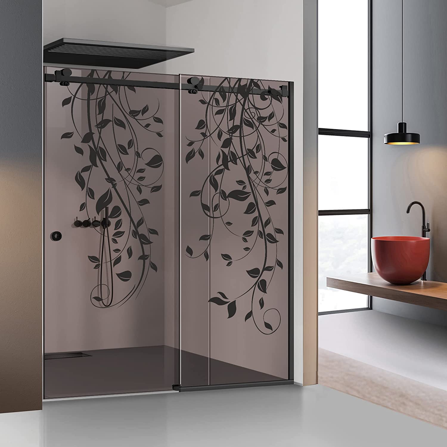 Tolóajtós zuhanyfal Glissando Black, Dance fekete modell, bronz