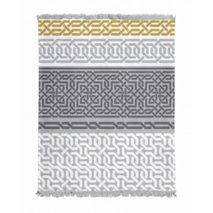 Одеяло с мозайка, Detexpol, Памук, 150x200 см, Сиво/Златно