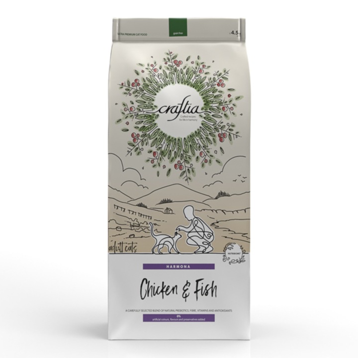 Суха храна за котки Craftia, 4.5 кг, Chicken & Fish