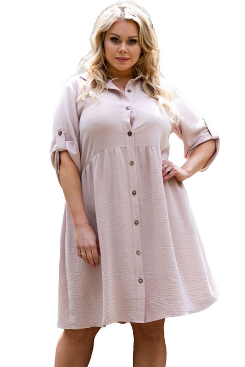 Rochie vara cu nasturi Anka, Karko, Poliester, Bej