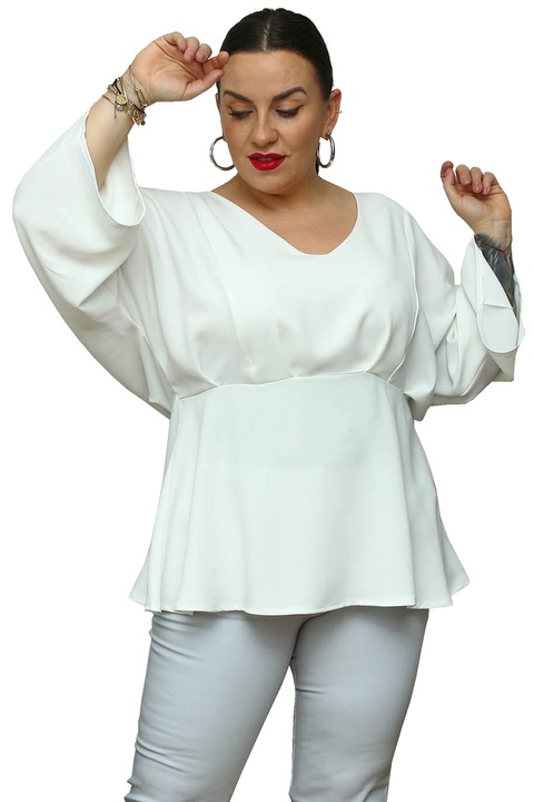 Bluza cu decolteu in V Madrid, Karko, Poliester/Elastan, Alb